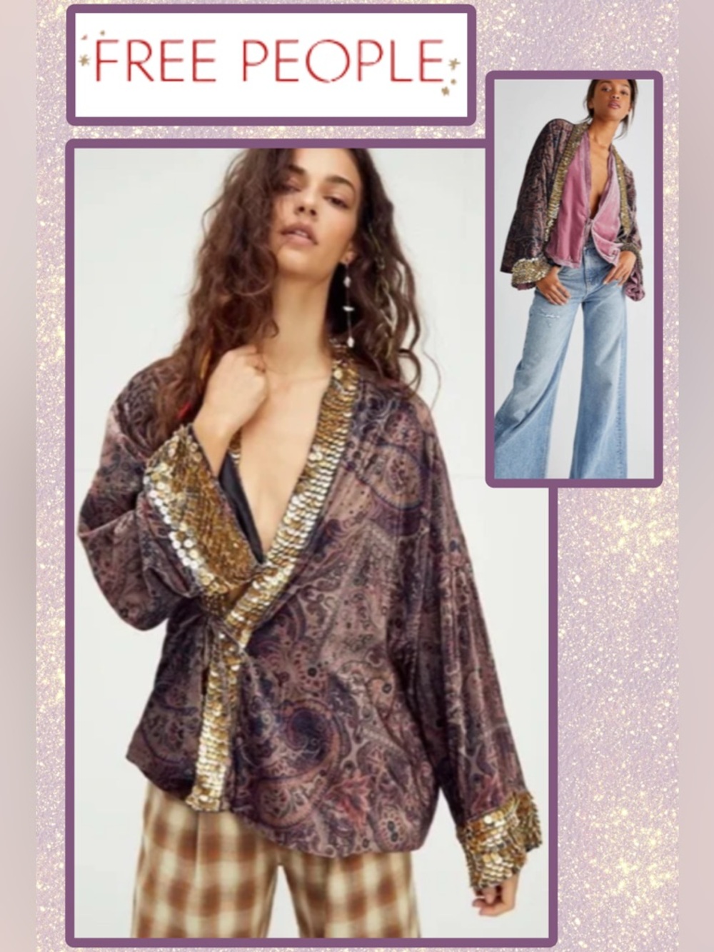 NWT Free People Layla Embellished Kimono Jacket SMALL
